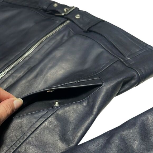 NWT Theory Speed Leather Jacket Dark Navy Blue Asymmetrical Zip Style Sahral - Picture 13 of 16
